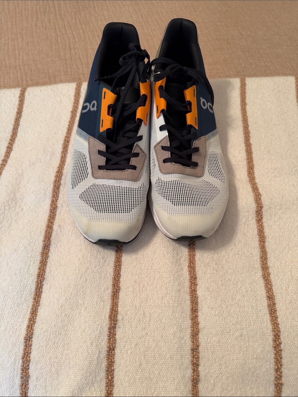 On Running Grey, Navy and Orange Low-Top Sneakers
